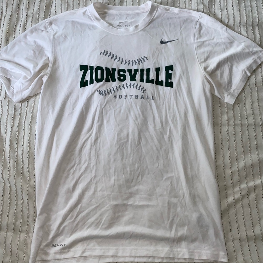 White Nike dri-fit “Zionsville softball” t-shirt